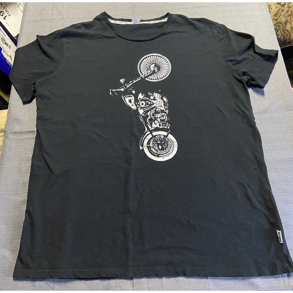 Hiclol Motorcycle Black Graphic Crew Neck Tee Men's XXL